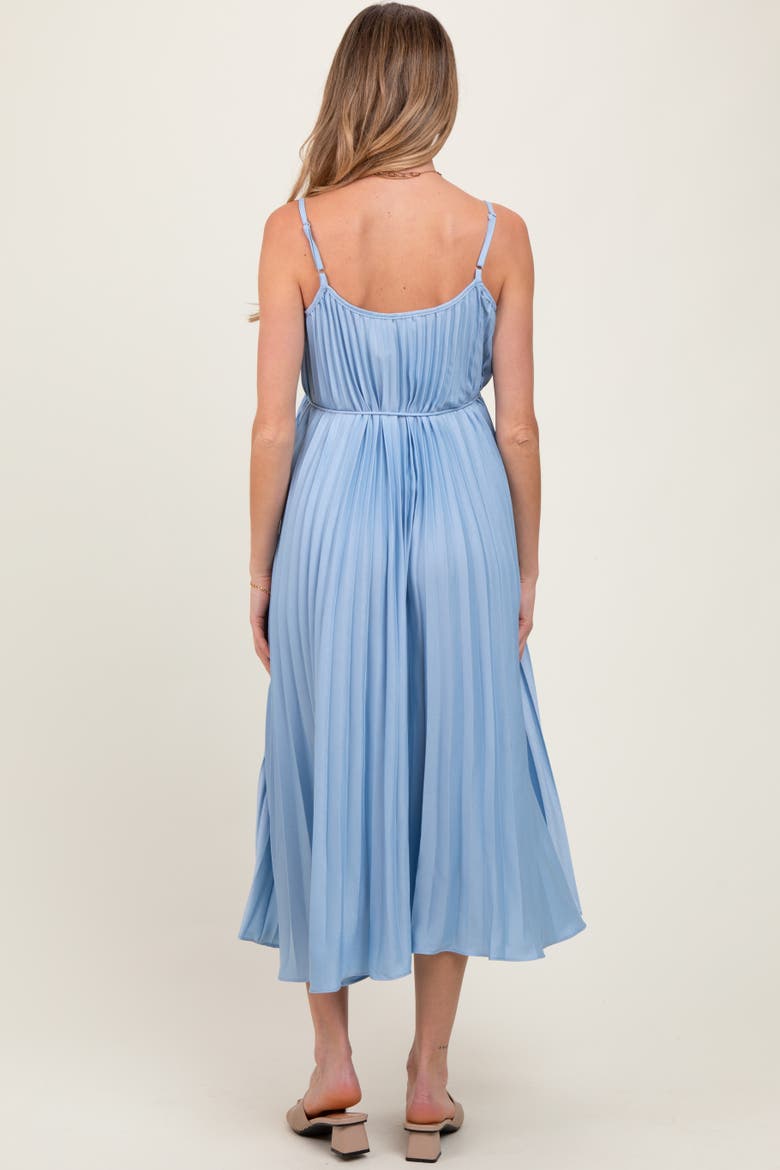 Pleated Sash Tie Midi Dress, Alternate, color, Light Blue