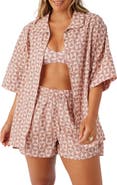 O'Neill Olivia Leaf Print Cotton Cover-Up Shirt