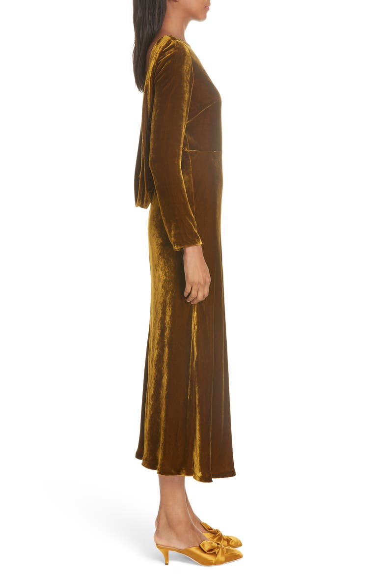 Tina Cowl Back Velvet Dress, Alternate, color, GOLD