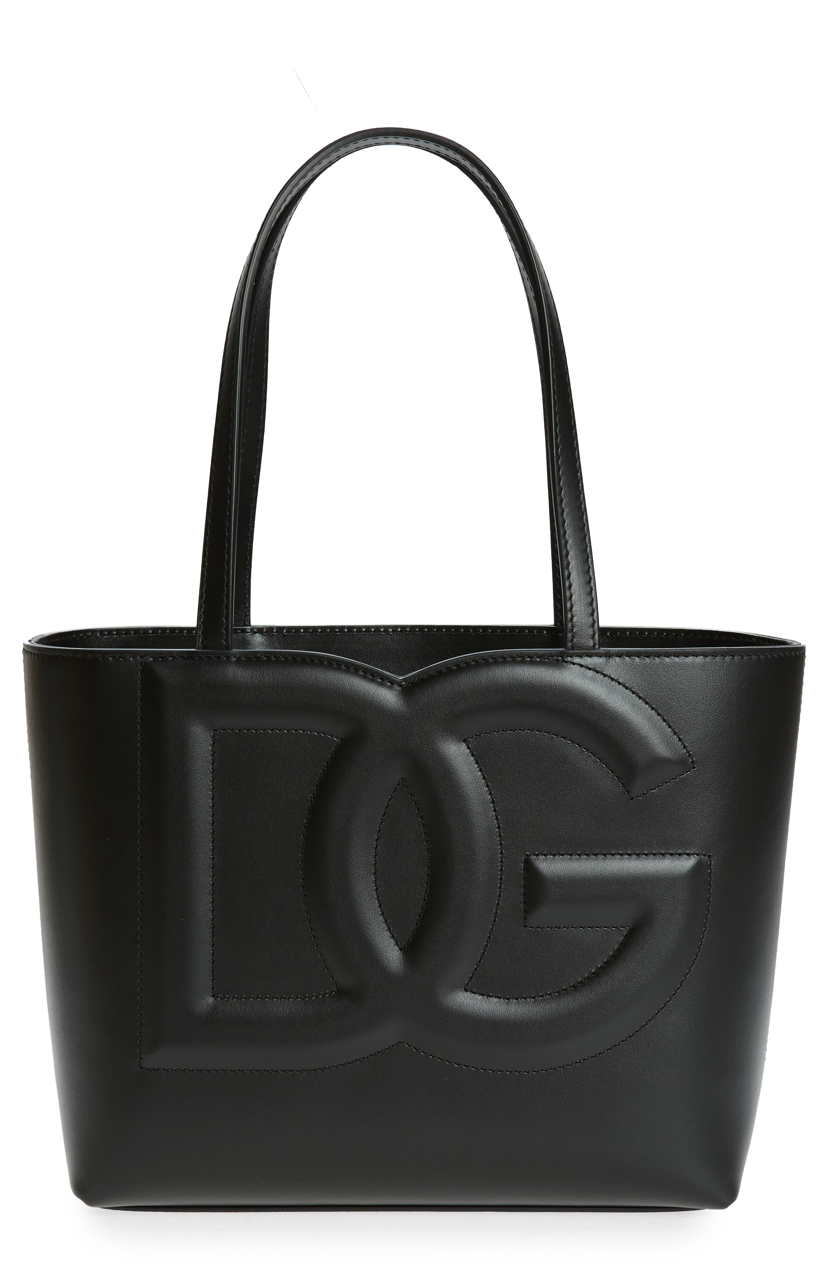 Dolce&Gabbana Small DG Logo Leather Tote, Main, color, Black