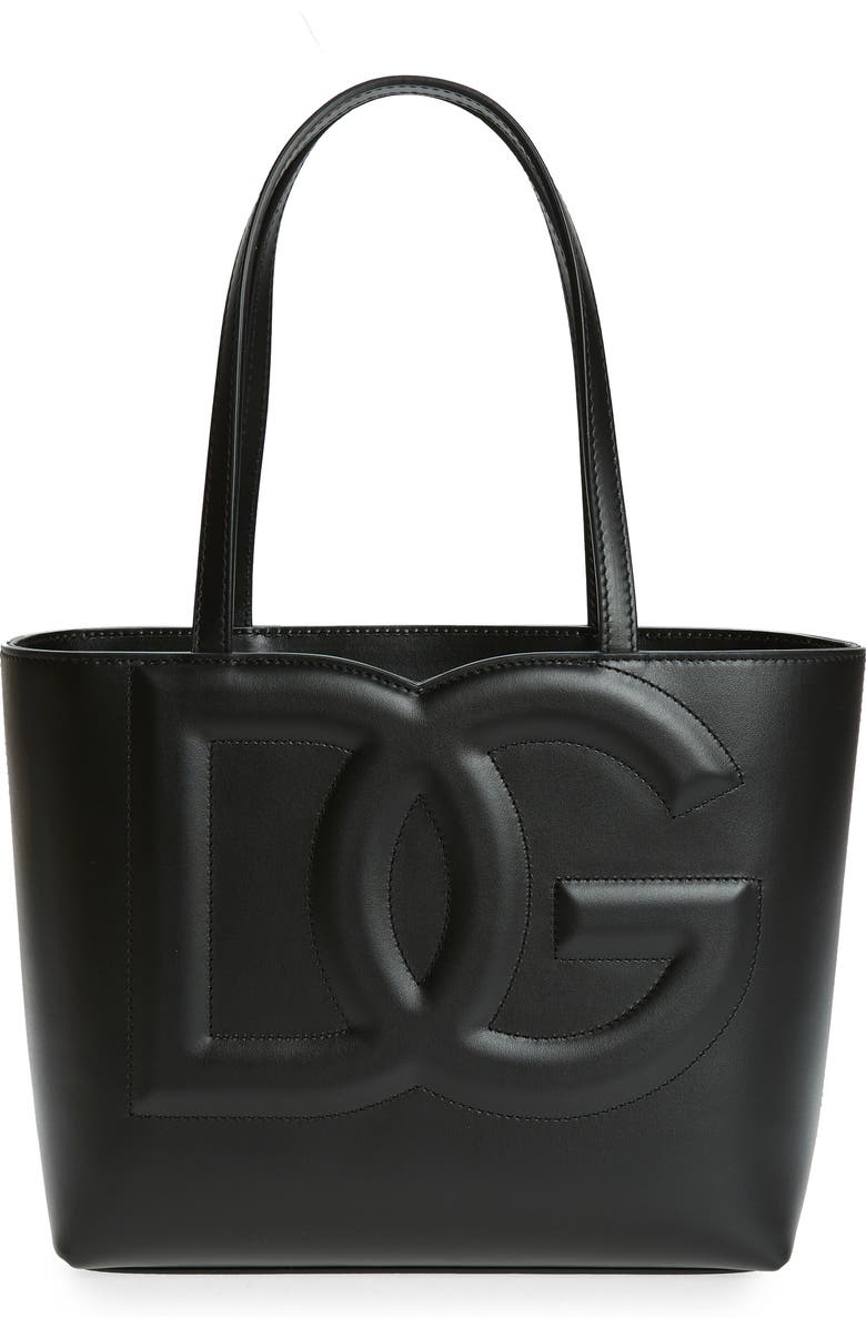 Dolce&Gabbana Small DG Logo Leather Tote, Main, color, Black