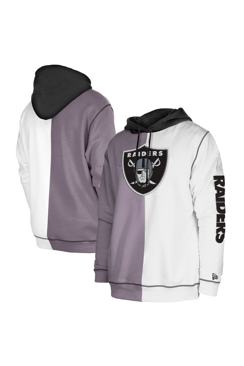 Men's New Era  Silver/White Las Vegas Raiders Third Down Split Raglan Pullover Hoodie, Main, color, Silver