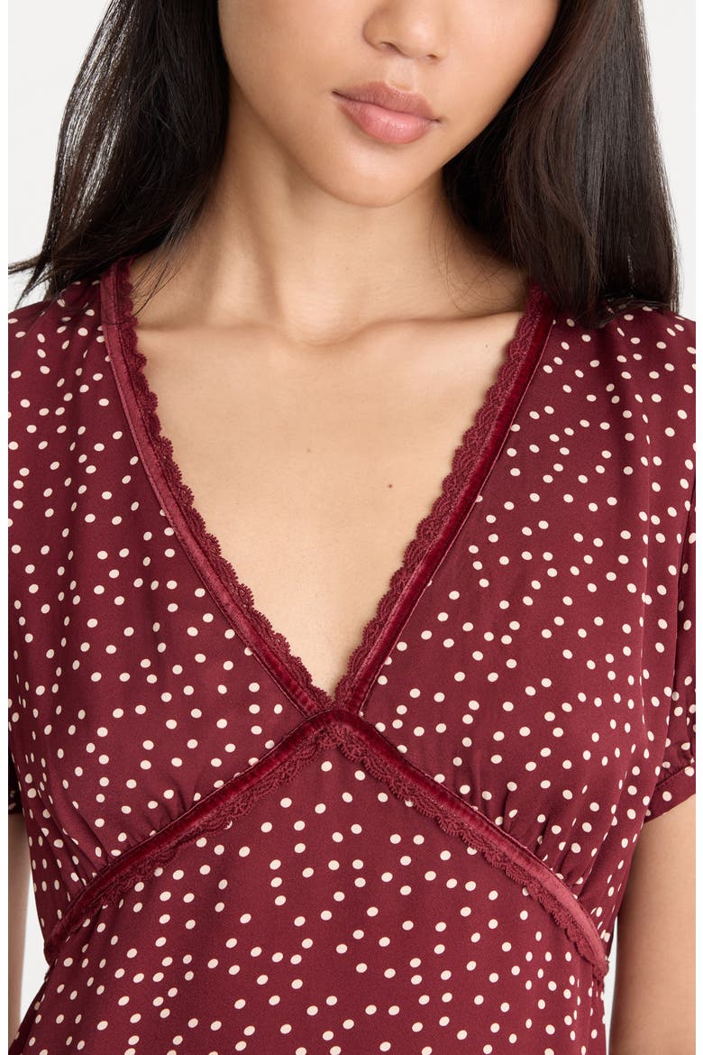 Lace Trim V-Neck Minidress, Alternate, color, BERRY NOIR PRINT