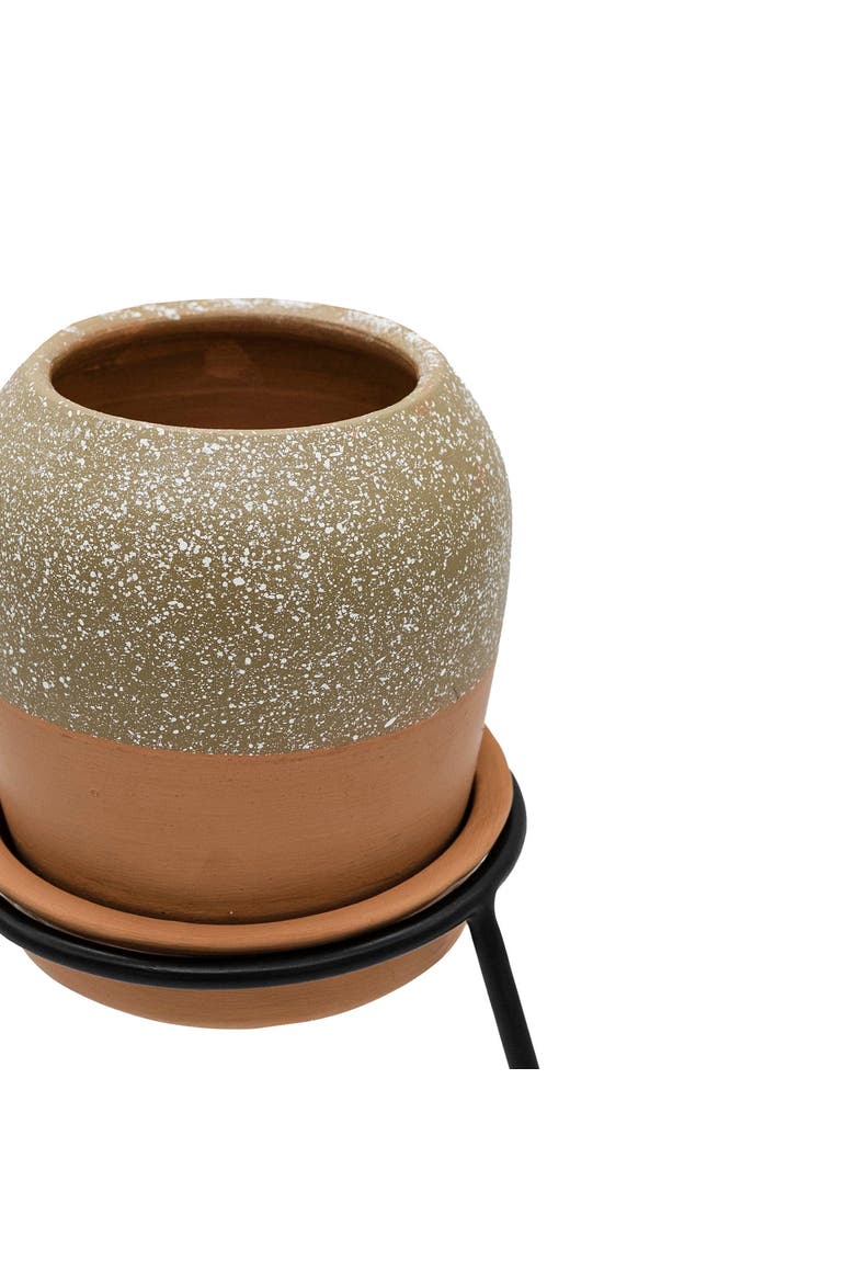 Splatter Planter Saucer & Stand Black Metal & Tan Terracotta, Alternate, color, Beige