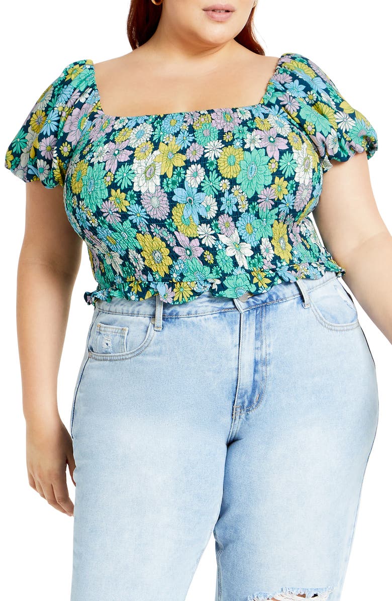 City Chic Naomi Smocked Off the Shoulder Top, Main, color, Hippie Chic