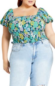 City Chic Naomi Smocked Off the Shoulder Top