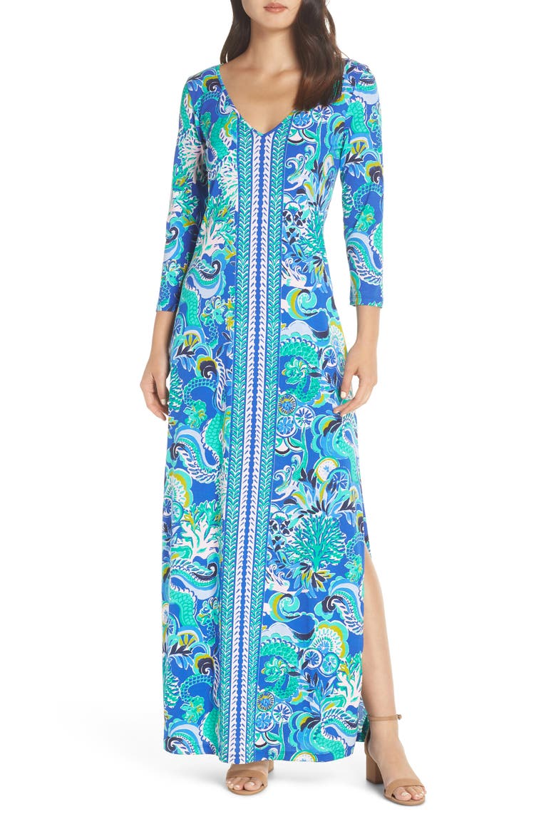 Anissa Maxi Dress, Main, color, BLUE GROTTO SIRENS AND SPIRITS