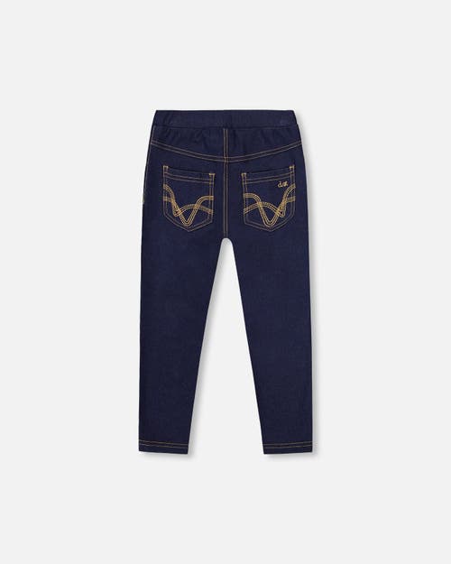 Deux Par Deux Little Girl's Plush Lined Dark Blue Denim Jeggings In Blue