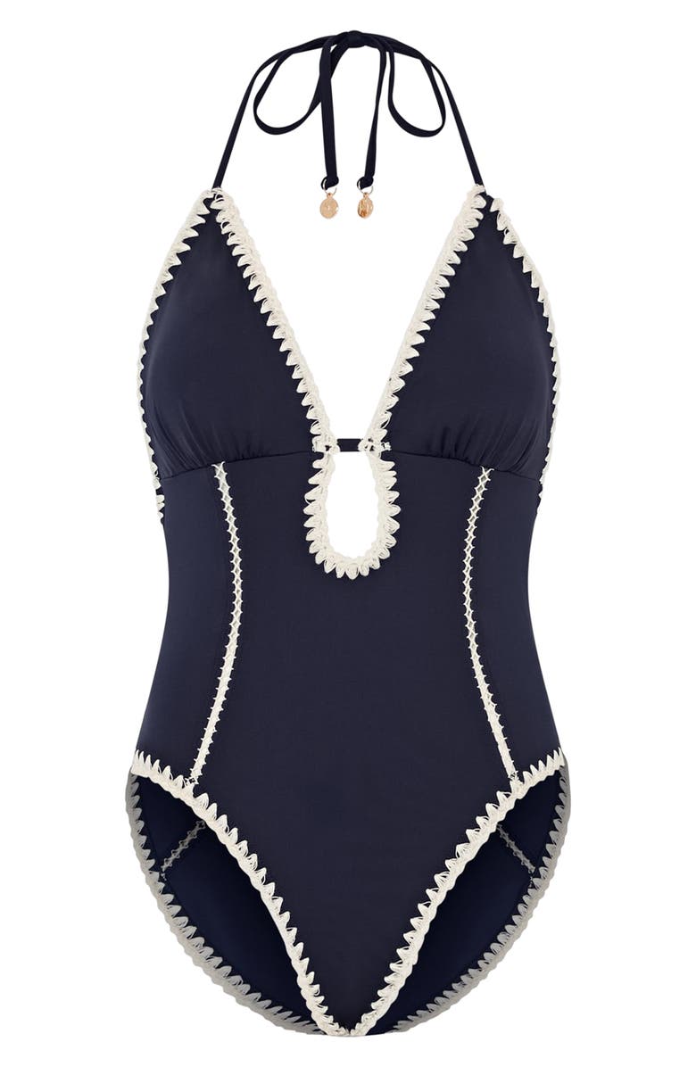 Milly Cutout Crochet Trim One-Piece Swimsuit, Alternate, color,