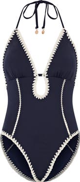 Milly Cutout Crochet Trim One-Piece Swimsuit