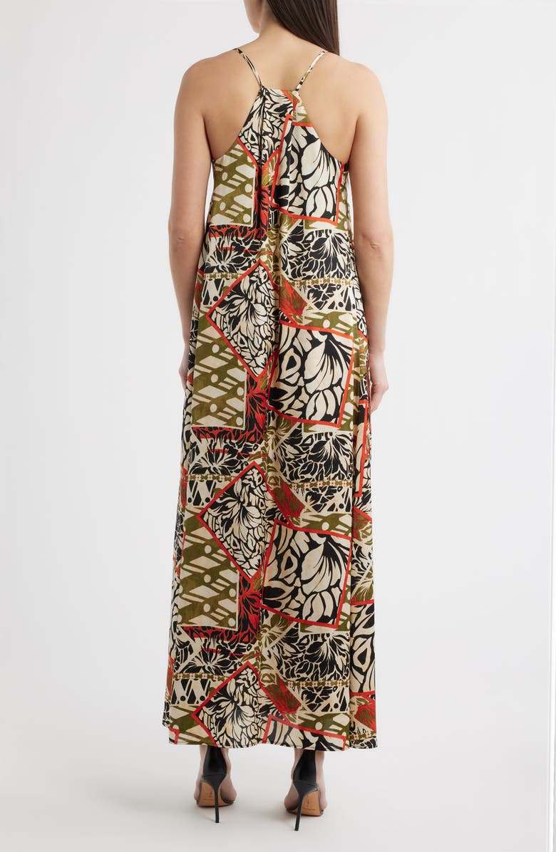 Tahari ASL Mixed Print Satin Charmeuse Maxi Dress, Alternate, color, Black Natural