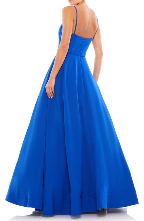 Mac Duggal Off-the-shoulder A-line Chiffon Gown With Thigh Slit In Royal