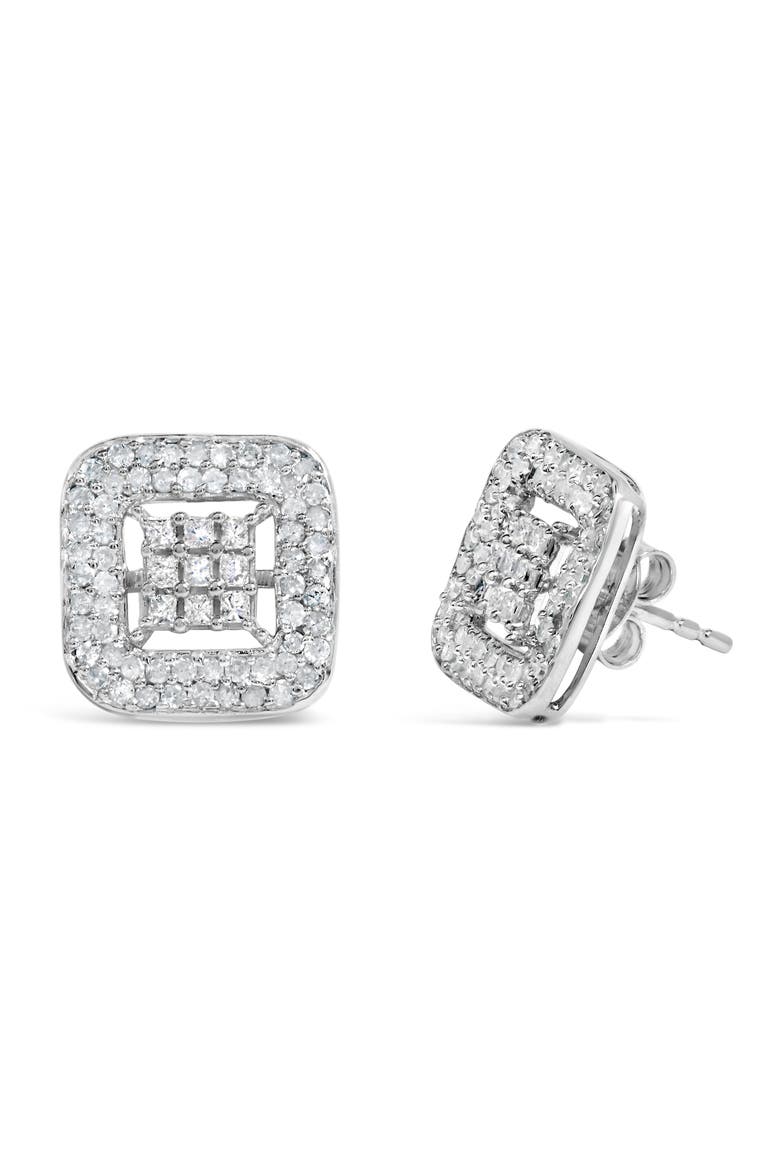 10K White Gold 1.00 Cttw Diamond Composite and Halo Stud Earrings, Alternate, color, White