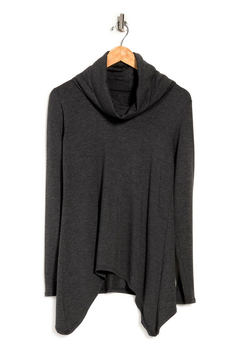 Swing Hem Cowl Neck Sweater, Alternate, color, CHARCOAL PRINT 1