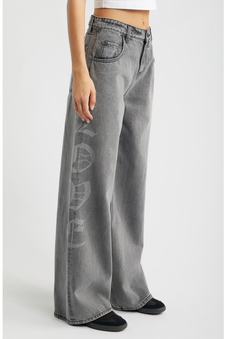 Love Print Relaxed Superwide Leg Jeans, Alternate, color, GREY