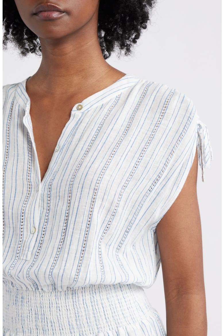Samina Stripe Smocked Linen Blend Dress, Alternate, color, SONOMA STRIPE