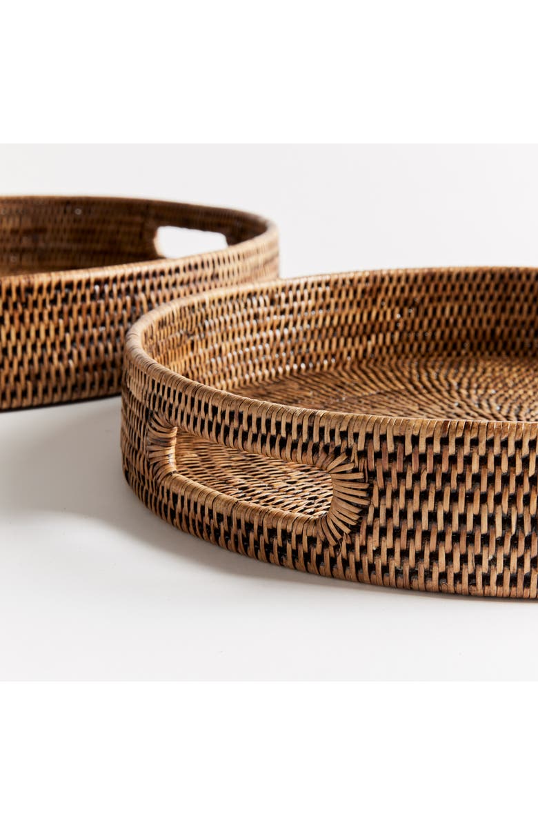 Napa Home & Garden Burma Rattan Round Ottoman Decorative Trays Small Set of 2, Alternate, color, Brown