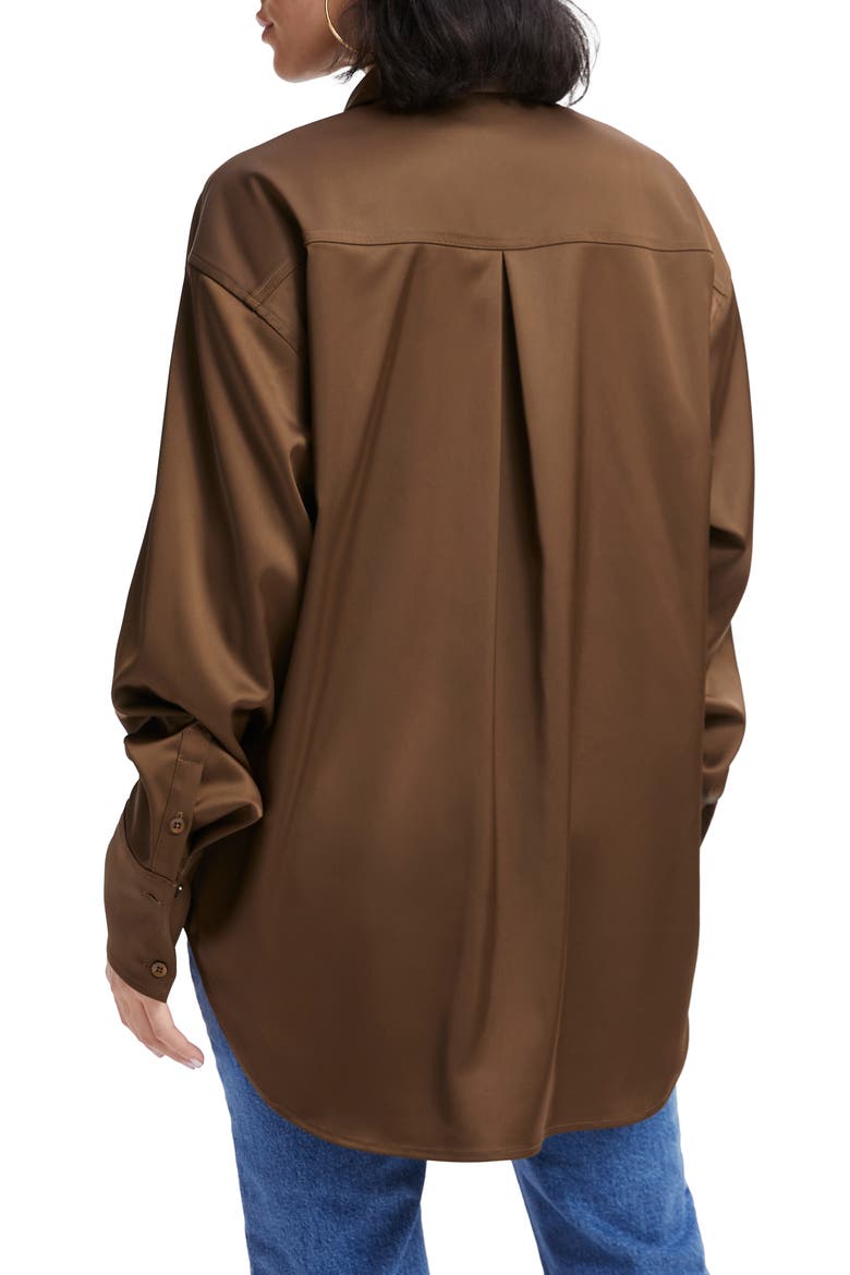 Stretch Satin Button-Up Shirt, Alternate, color, LIGHT MOCHA004