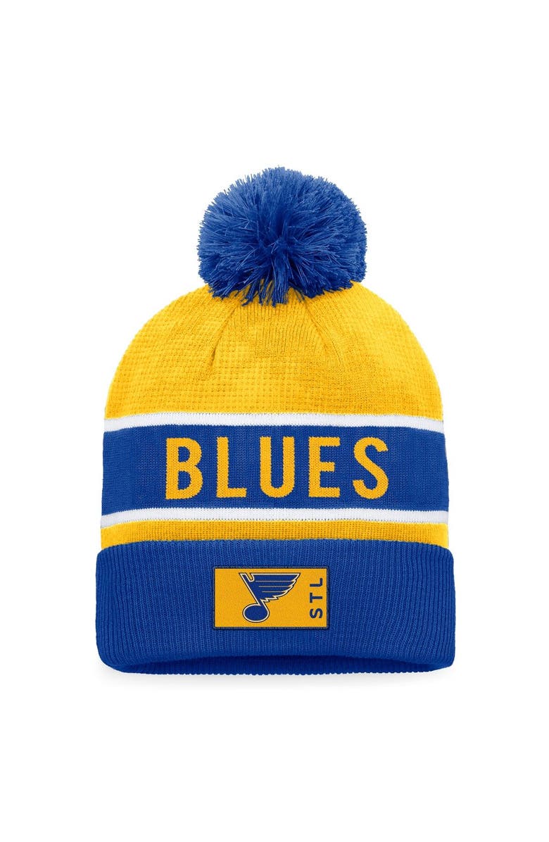 FANATICS Men's Fanatics Branded Royal/Gold St. Louis Blues Authentic Pro Rink Cuffed Knit Hat with Pom, Main, color, Royal