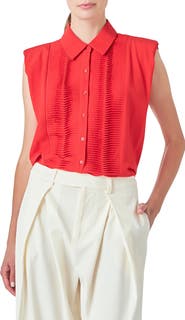 Endless Rose Pintuck Sleeveless Button-Up Shirt