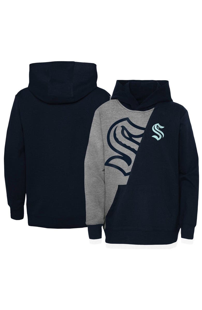 Outerstuff Youth Heather Gray/Deep Sea Blue Seattle Kraken Unrivaled Pullover Hoodie, Main, color, Heather Gray