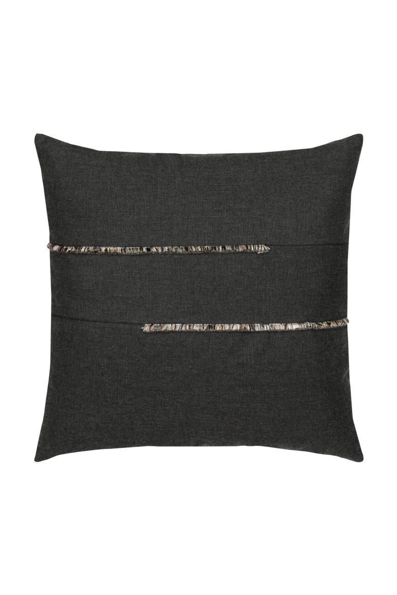 Micro Fringe Square Indoor & Outdoor Square Woven Accent Pillow with chenille accents, Main, color, Carbon
