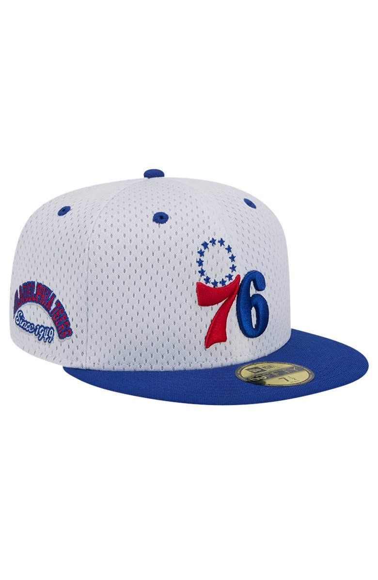 New Era Men's New Era White/Royal Philadelphia 76ers Throwback 2Tone 59FIFTY Fitted Hat, Main, color, White