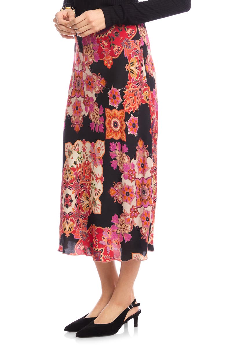 Karen Kane Medallion Floral Print Bias Cut Midi Skirt, Alternate, color, Pink Print