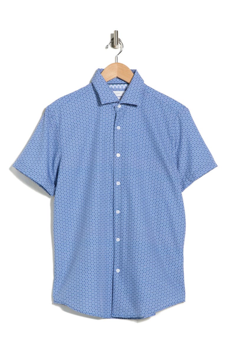 Micro Dot Tech Short Sleeve Button-Up Shirt, Alternate, color, BLUE/ WHITE