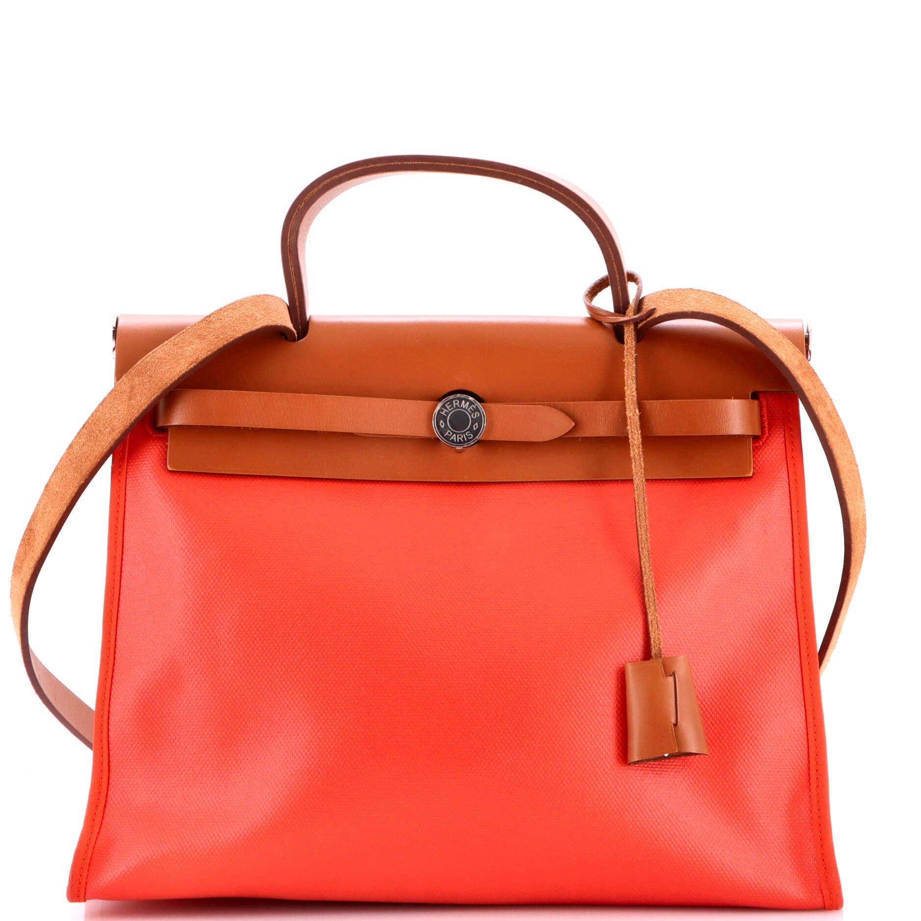 Pre-Owned Hermes Herbag Zip Berline Vache Canvas and Leather 31, Main, color, Rouge Pivoine