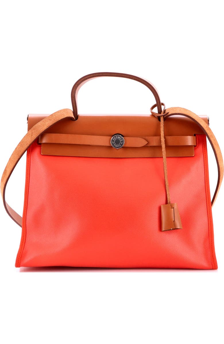 Pre-Owned Hermes Herbag Zip Berline Vache Canvas and Leather 31, Main, color, Rouge Pivoine