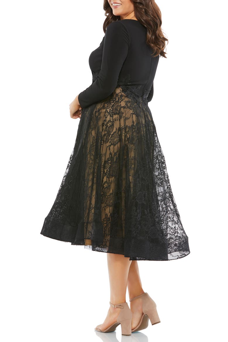 Long Sleeve Lace Fit & Flare Dress, Alternate, color, BLACK NUDE