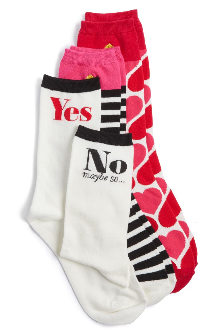 hearts 3-pack crew socks, Main, color, POSY RED