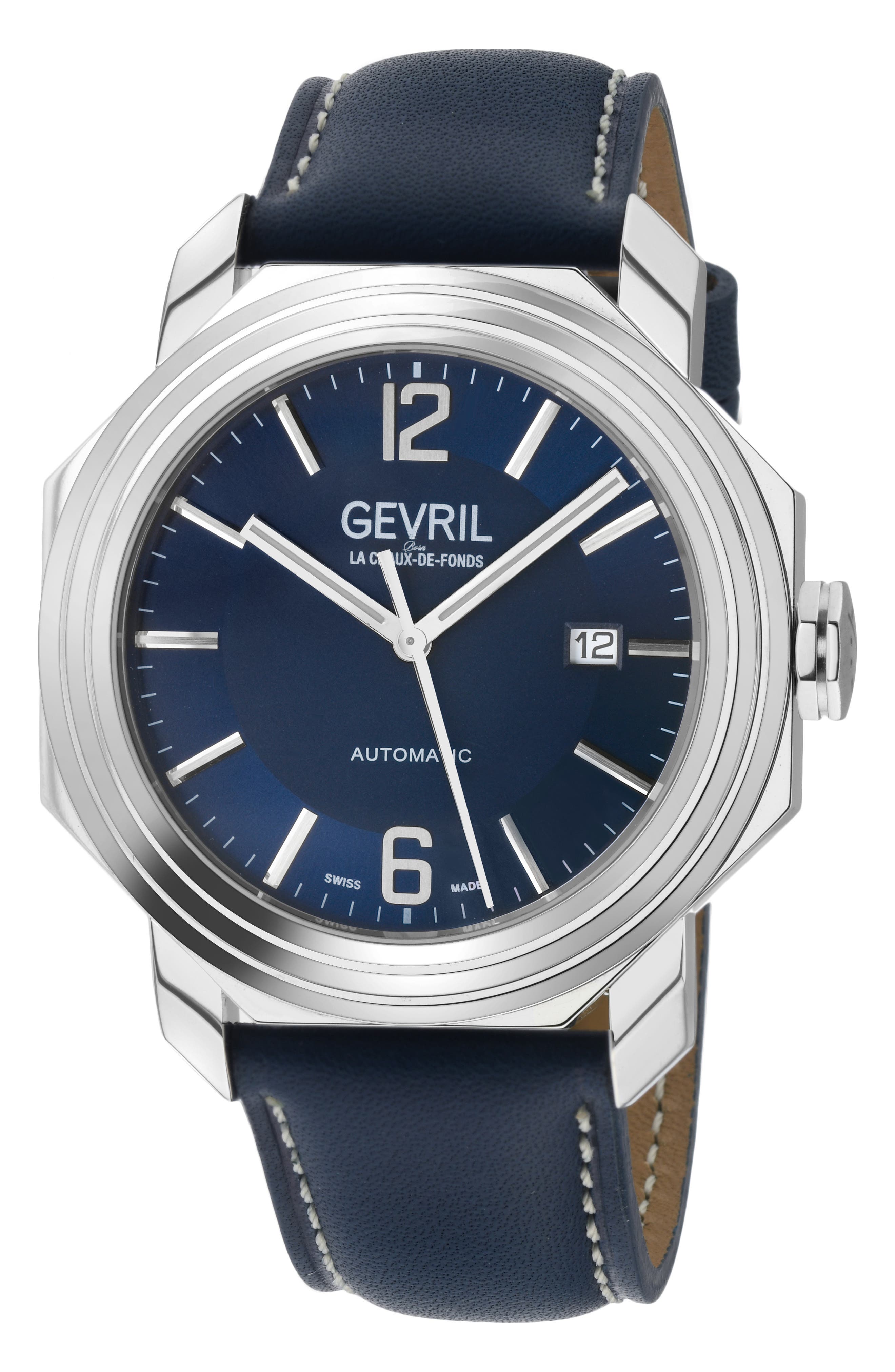 GEVRIL Men's Canal Automatic Leather Strap Watch, 44mm (Men ...