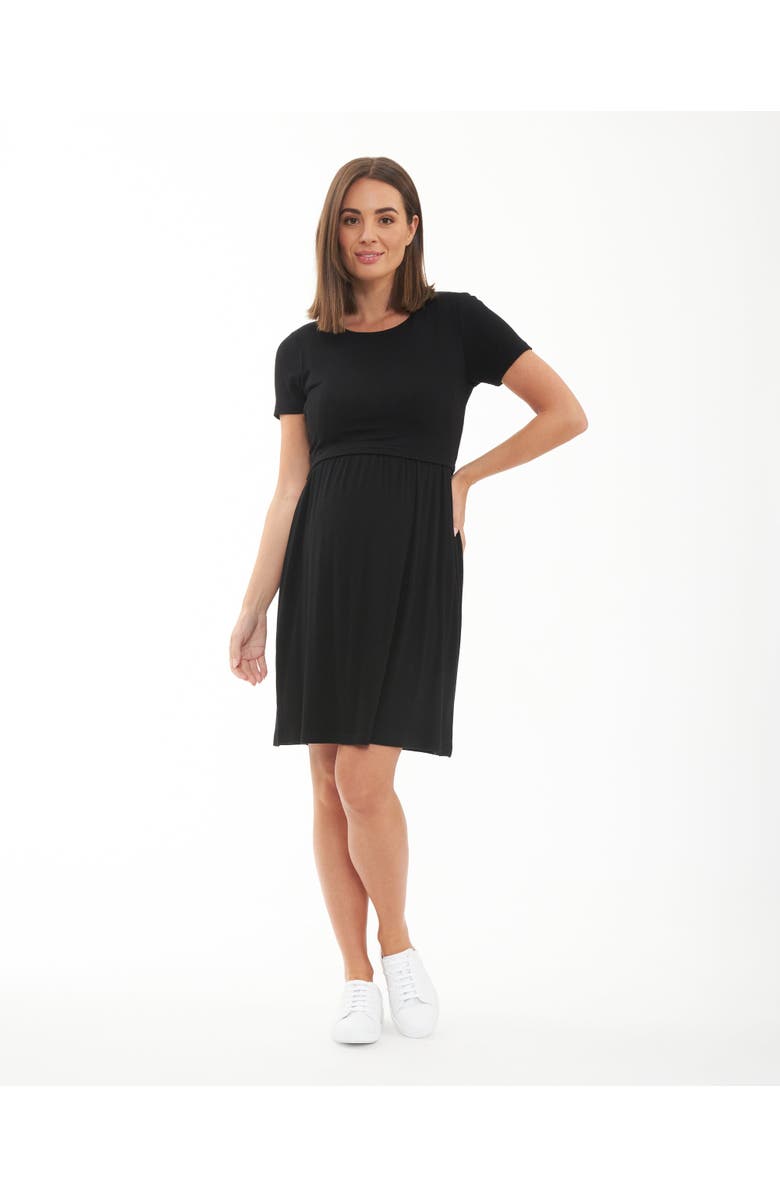 Ripe Maternity Rib Crop Top Nursing Dress, Alternate, color, Black