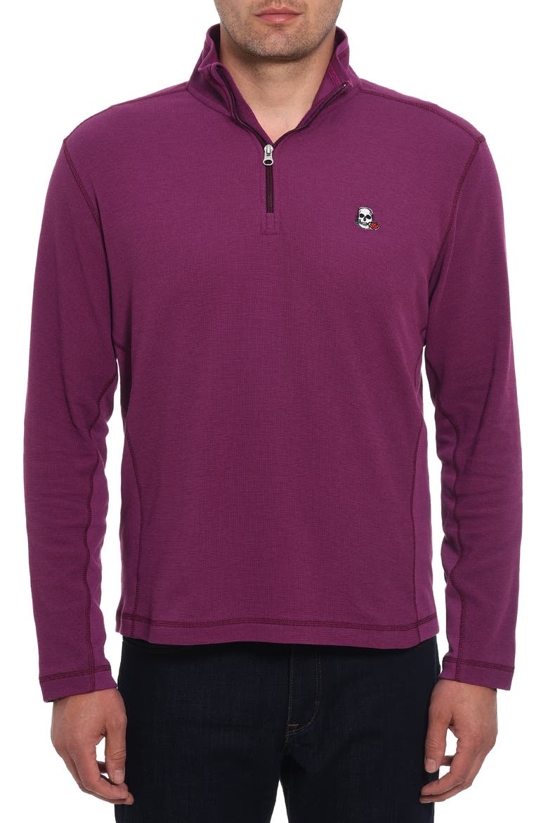 Polaris Embroidered Skull Quarter Zip Pullover, Main, color, BERRY