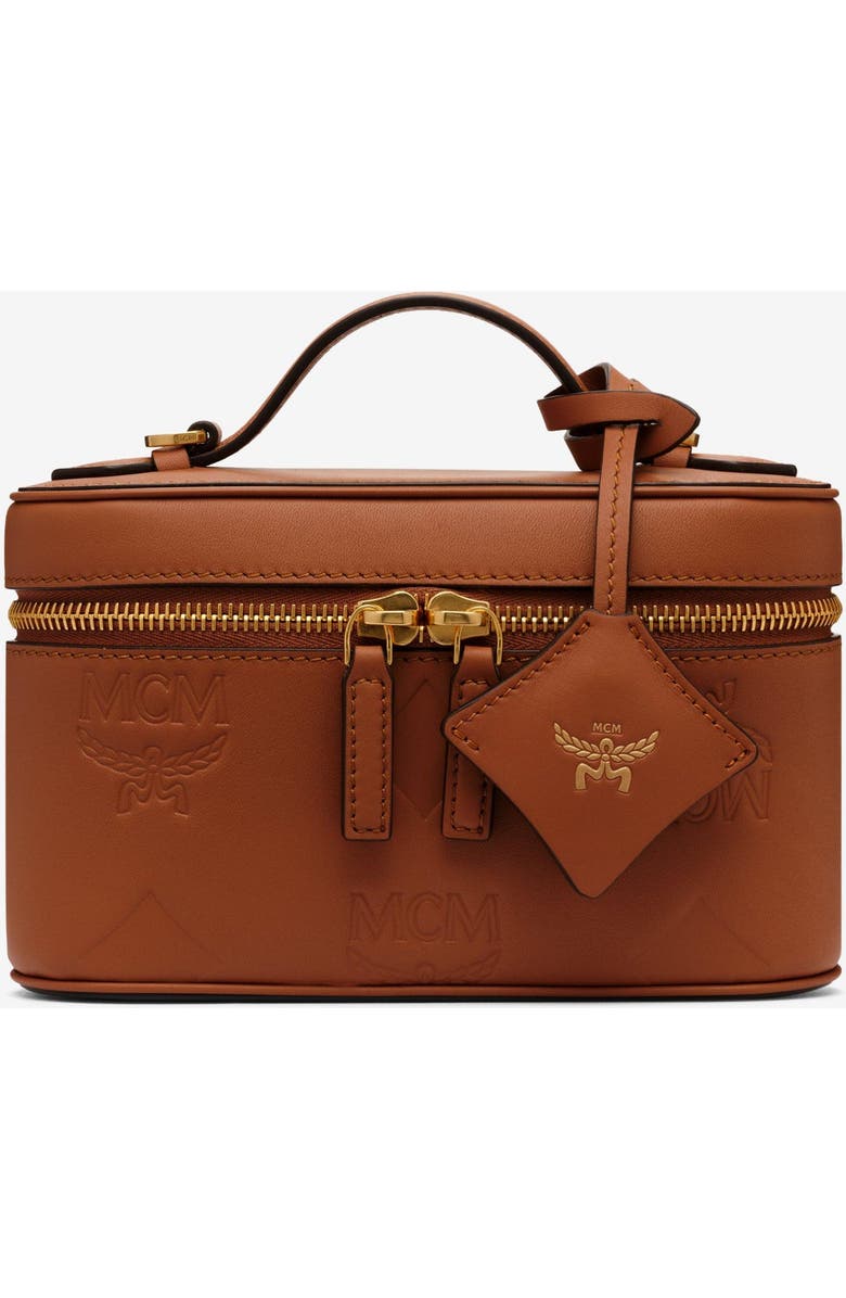MCM Mini Aren Vanity Case in Maxi Monogram Leather, Main, color, Mocha Bisque