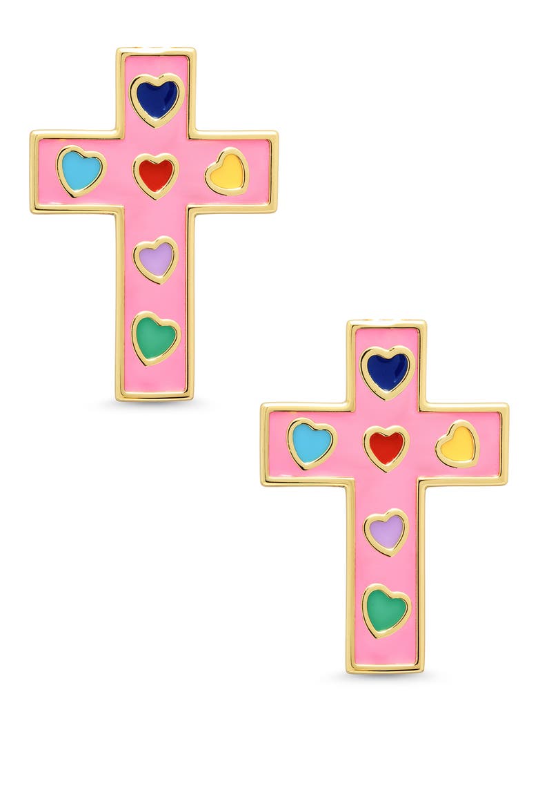 Kids' Cross Enamel Stud Earrings, Main, color, PINK