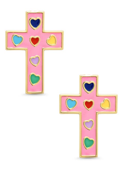 Kids' Cross Enamel Stud Earrings