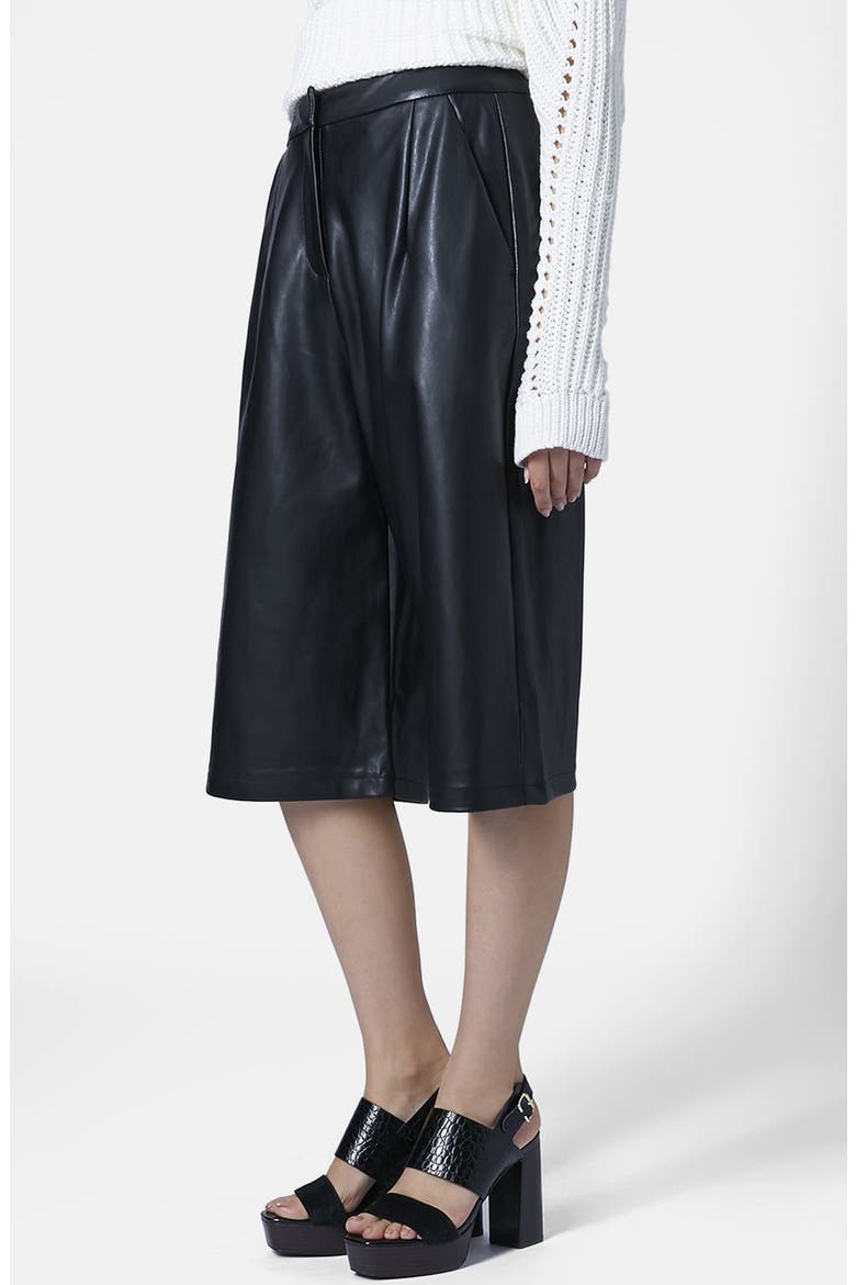 Faux Leather Culottes, Main, color, BLACK