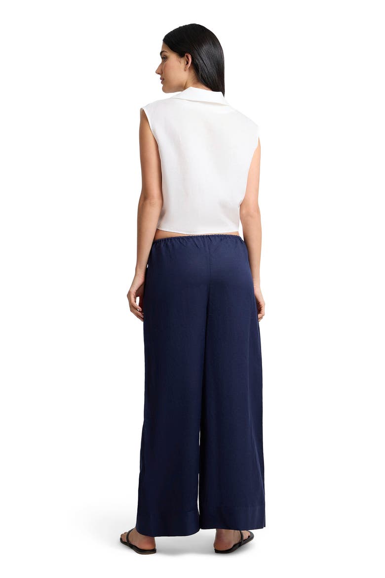 Air Linen Drawstring Wide Leg Pant, Alternate, color, Noir Navy