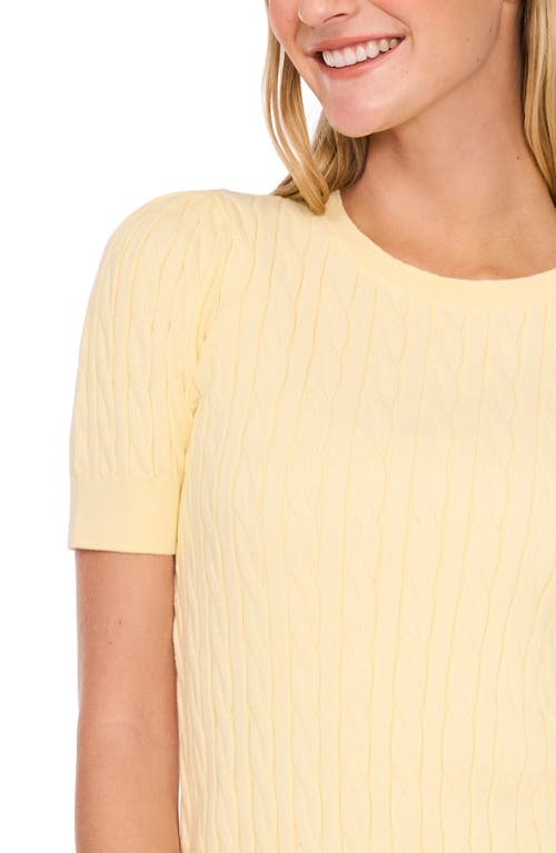 Cece Cable Stitch Short Sleeve Cotton Sweater In Lemon Drop