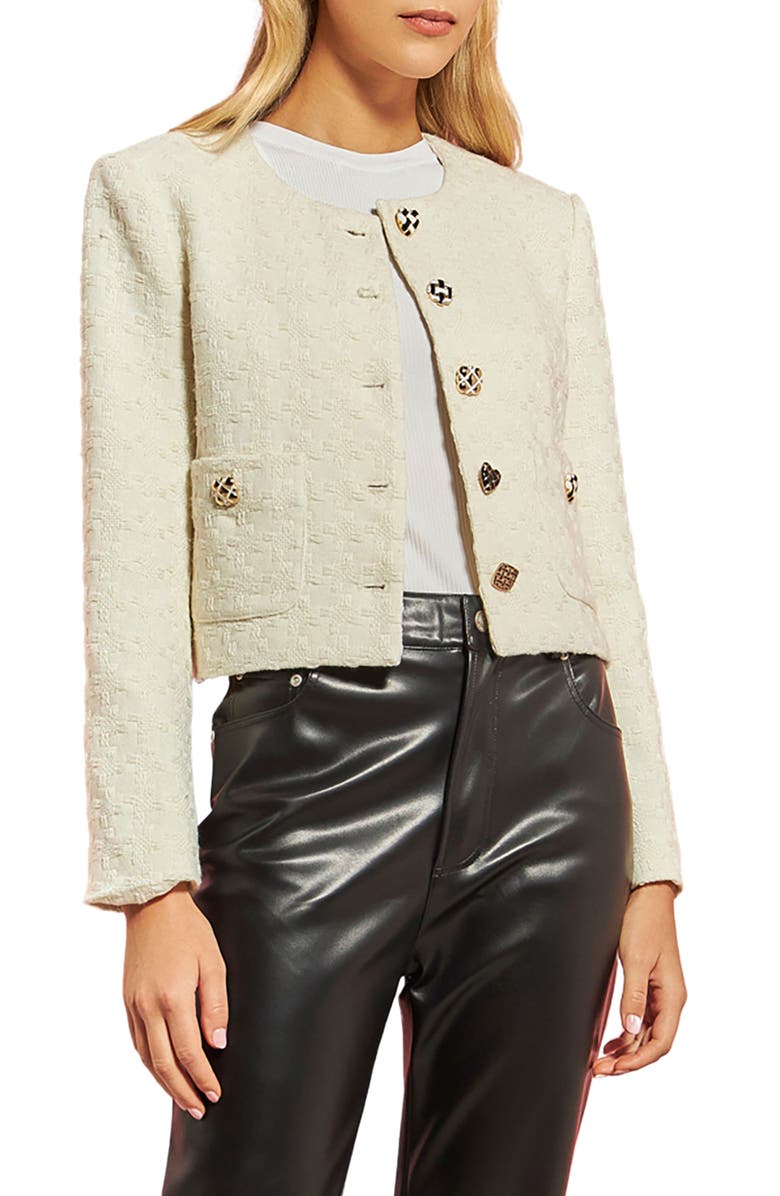 English Factory Premium Textured Houndstooth Crop Jacket, Alternate, color, Ivory