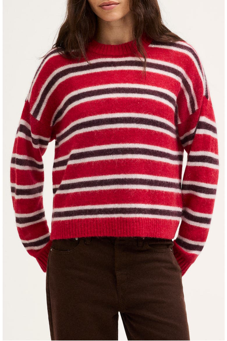 Stripe Crewneck Sweater in Alpaca Blend, Main, color, CRIMSON TRIO STRIPE