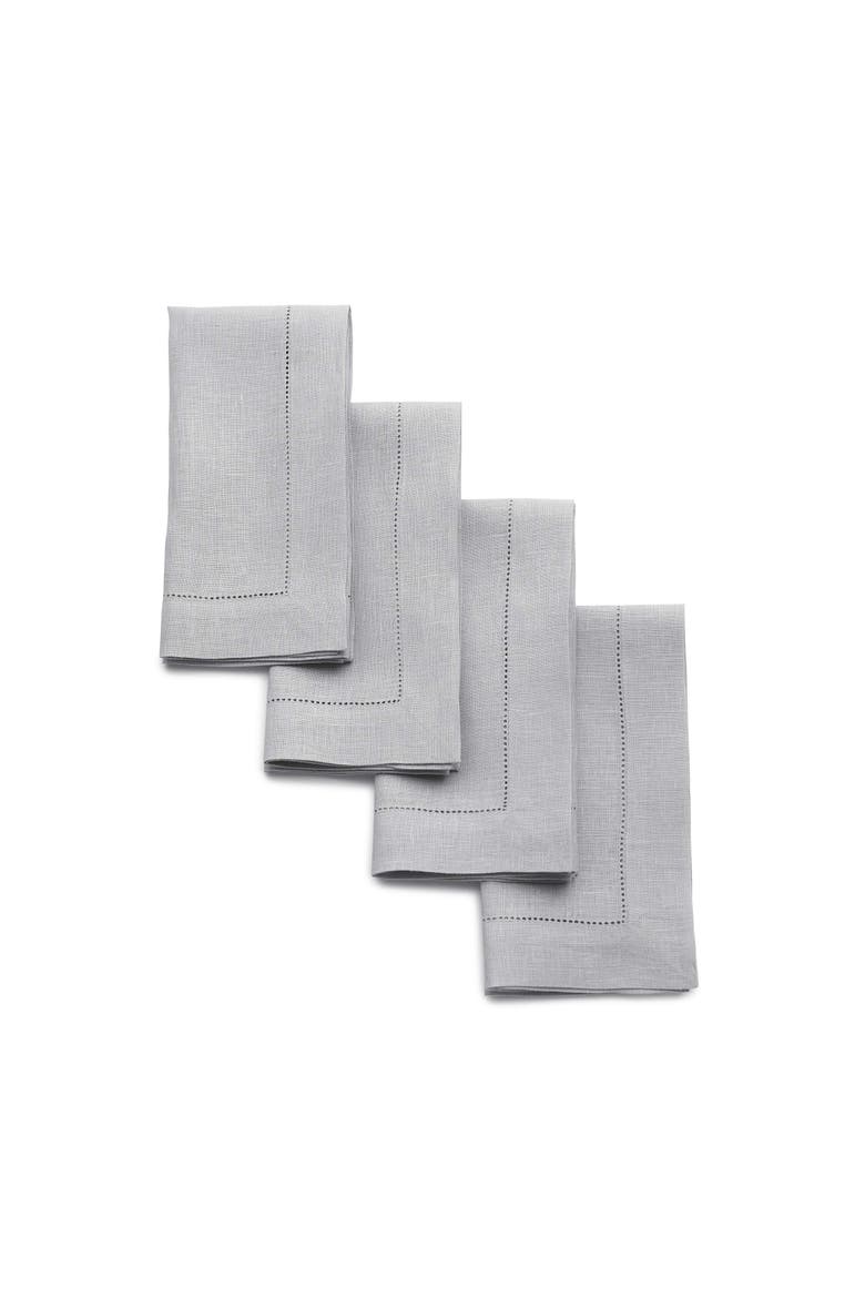 Linen Dinner Napkins Set of 4, 20 x 20" - Classic Hemstitch, Main, color, Soft Grey