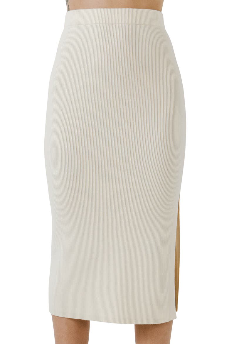 Side Slit Knit Midi Skirt, Alternate, color, IVORY