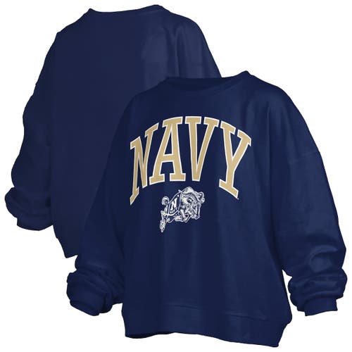 Pressbox Navy Navy Midshipmen Janise Arch Over Logo Waist Length Oversized Pullover Sweatshirt