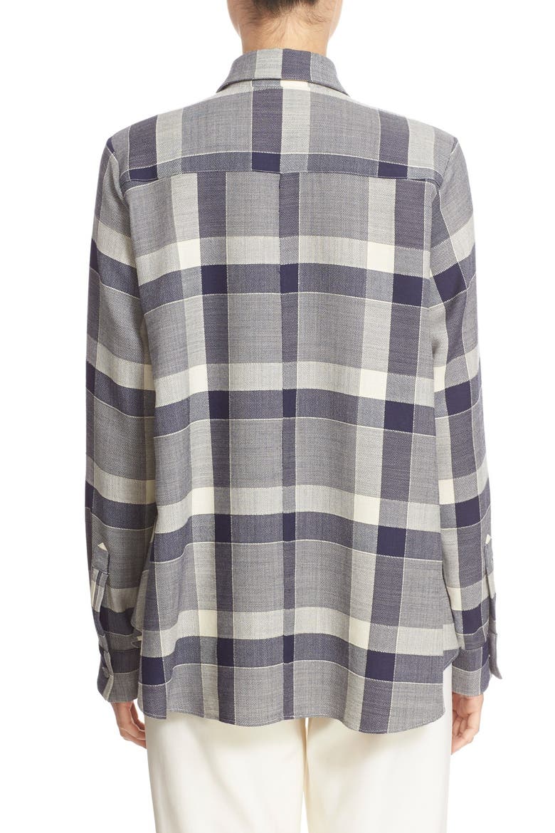 Plaid Wool Trapeze Shirt, Alternate, color, NAVY/ IVORY