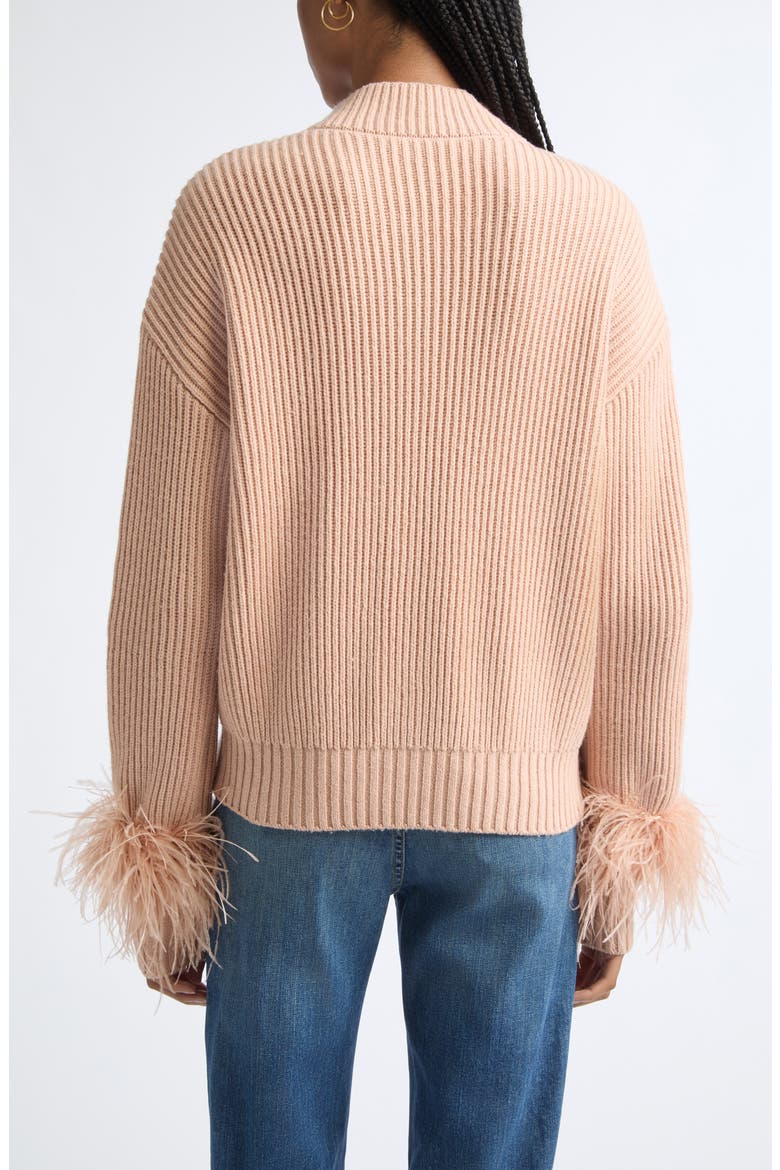 Laura Ostrich Feather Cuff Cardigan, Alternate, color, BLUSH