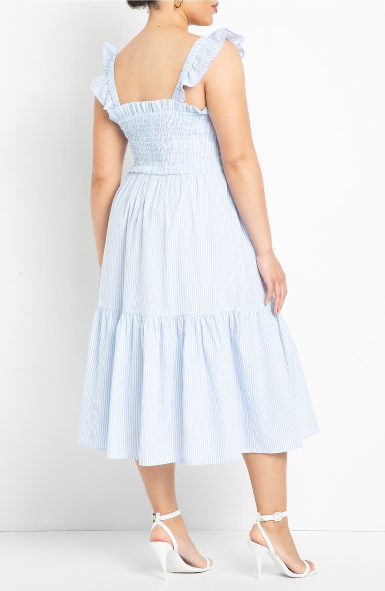 ELOQUII Smocked Bodice Ruffle Midi Sundress, Alternate, color,